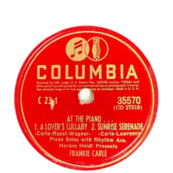 Frankie Carle At The Piano A Lovers Lullaby 10in Shellac 78 RPM Columbia 35570 - Picture 2 of 4